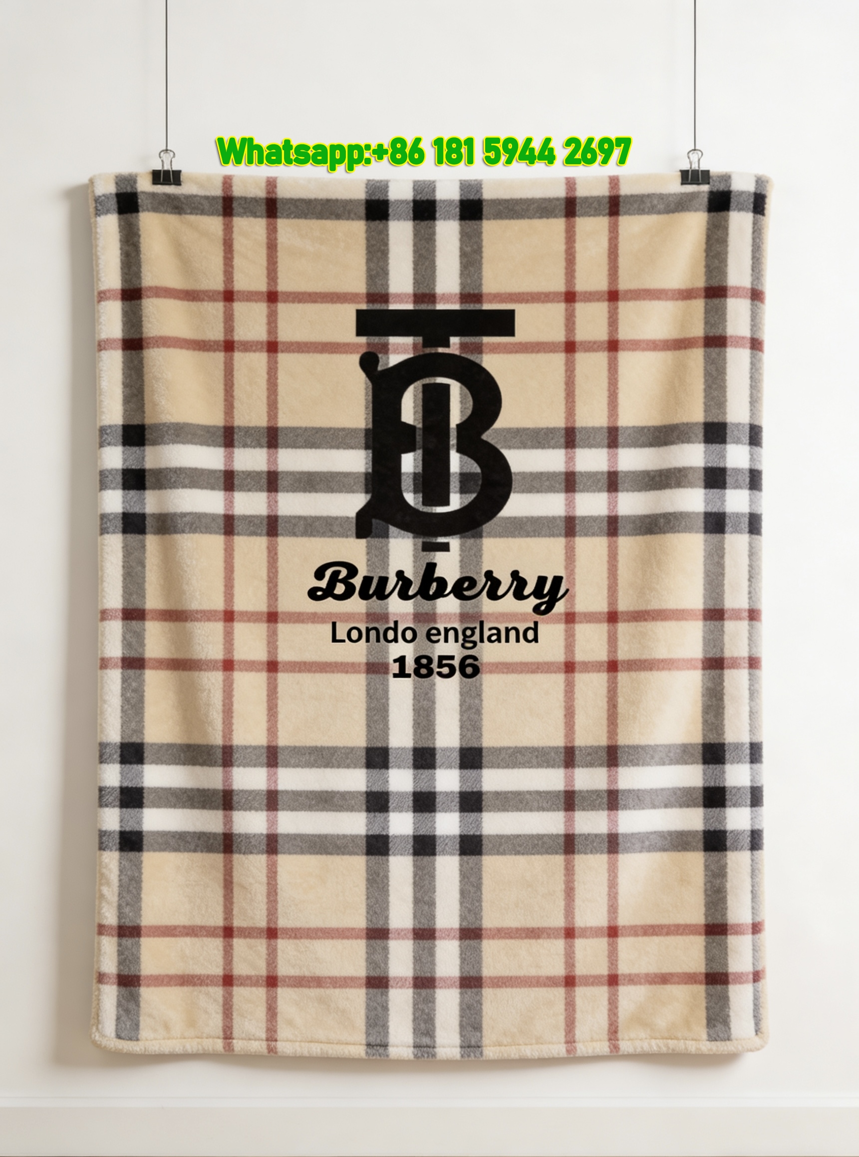 Burberry Check TB Monogram Flannel Sofa Throw Blanket B004